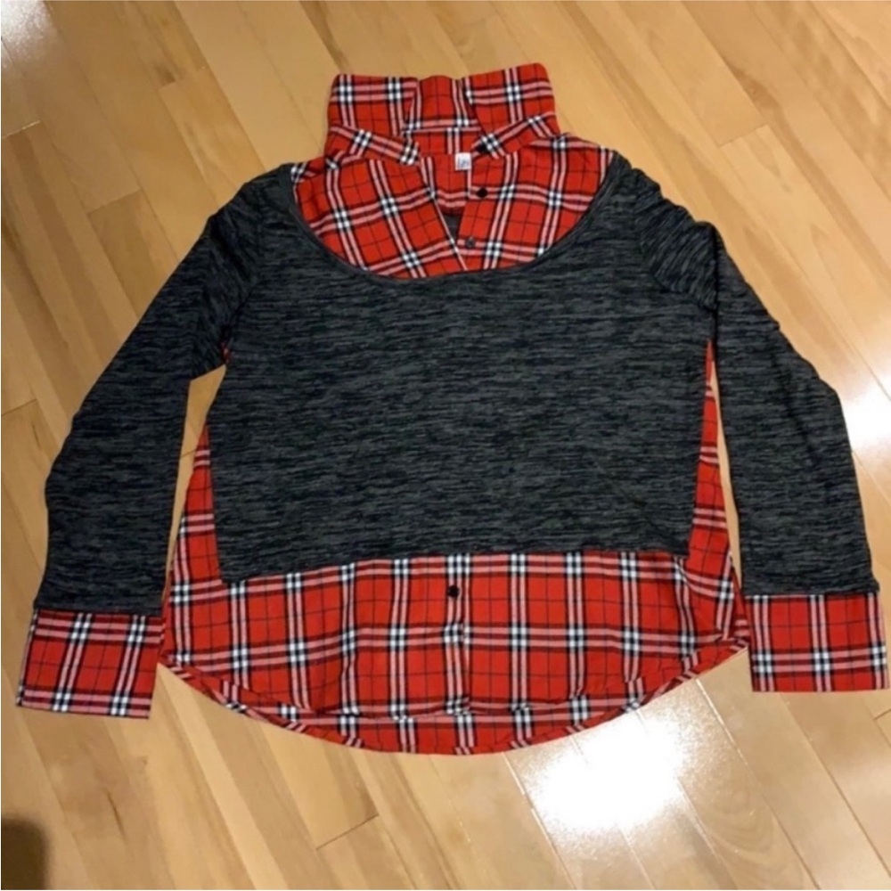 💥2for$30 NWOT Long sleeve Faux Plaid shirt under sweater - size XL